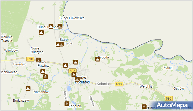 mapa Wygoda gmina Janów Podlaski, Wygoda gmina Janów Podlaski na mapie Targeo