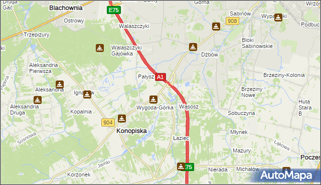 mapa Wygoda gmina Konopiska, Wygoda gmina Konopiska na mapie Targeo