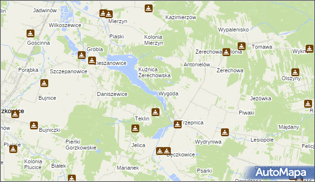 mapa Wygoda gmina Łęki Szlacheckie, Wygoda gmina Łęki Szlacheckie na mapie Targeo