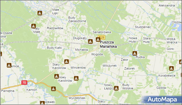 mapa Wygoda gmina Puszcza Mariańska, Wygoda gmina Puszcza Mariańska na mapie Targeo