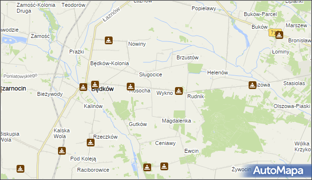 mapa Wykno gmina Będków, Wykno gmina Będków na mapie Targeo