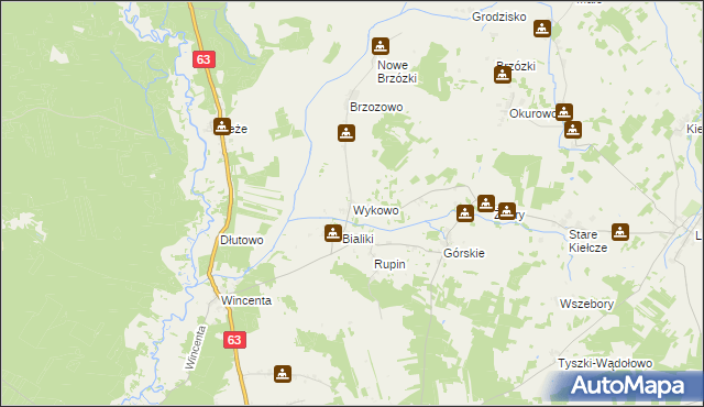 mapa Wykowo gmina Kolno, Wykowo gmina Kolno na mapie Targeo