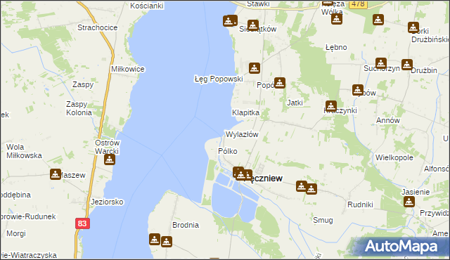 mapa Wylazłów gmina Pęczniew, Wylazłów gmina Pęczniew na mapie Targeo
