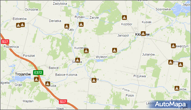 mapa Wylezin gmina Kłoczew, Wylezin gmina Kłoczew na mapie Targeo