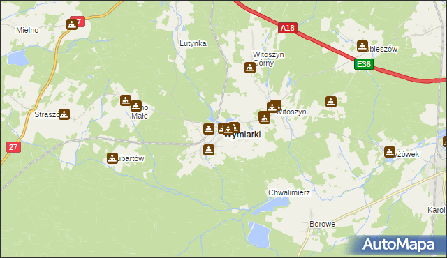 mapa Wymiarki powiat żagański, Wymiarki powiat żagański na mapie Targeo