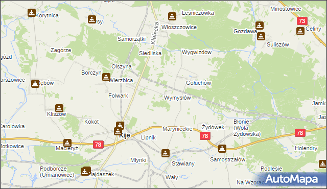 mapa Wymysłów gmina Kije, Wymysłów gmina Kije na mapie Targeo