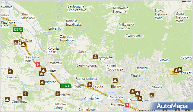 mapa Wymysłów gmina Kunów, Wymysłów gmina Kunów na mapie Targeo