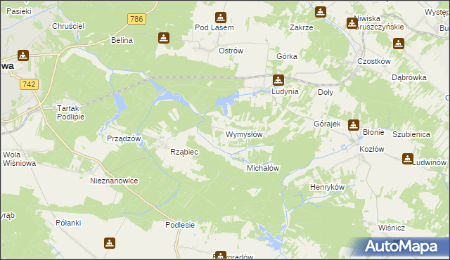 mapa Wymysłów gmina Włoszczowa, Wymysłów gmina Włoszczowa na mapie Targeo