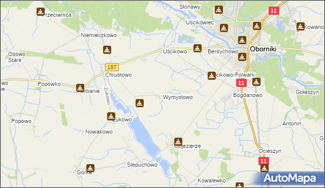 mapa Wymysłowo gmina Oborniki, Wymysłowo gmina Oborniki na mapie Targeo