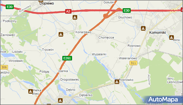 mapa Wypalanki gmina Komorniki, Wypalanki gmina Komorniki na mapie Targeo