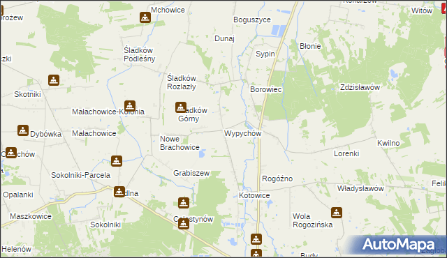 mapa Wypychów gmina Zgierz, Wypychów gmina Zgierz na mapie Targeo