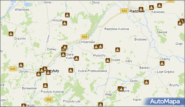 mapa Wypychy gmina Radziłów, Wypychy gmina Radziłów na mapie Targeo