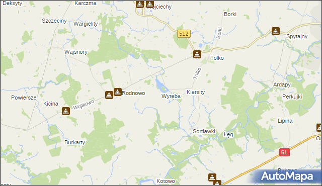 mapa Wyręba gmina Bartoszyce, Wyręba gmina Bartoszyce na mapie Targeo