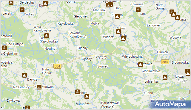 mapa Wyręby gmina Dynów, Wyręby gmina Dynów na mapie Targeo