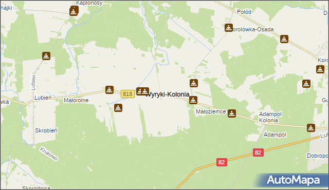 mapa Wyryki-Adampol, Wyryki-Adampol na mapie Targeo