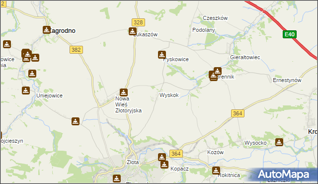 mapa Wyskok gmina Złotoryja, Wyskok gmina Złotoryja na mapie Targeo