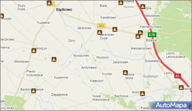 mapa Wysocin gmina Bądkowo, Wysocin gmina Bądkowo na mapie Targeo