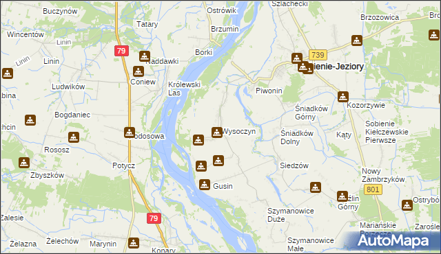 mapa Wysoczyn gmina Sobienie-Jeziory, Wysoczyn gmina Sobienie-Jeziory na mapie Targeo