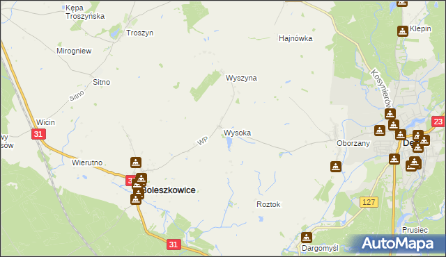 mapa Wysoka gmina Boleszkowice, Wysoka gmina Boleszkowice na mapie Targeo