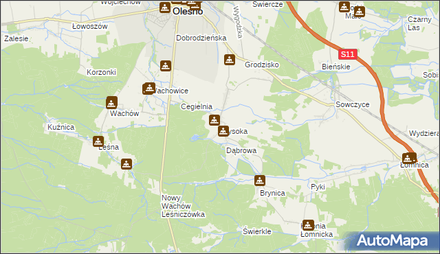 mapa Wysoka gmina Olesno, Wysoka gmina Olesno na mapie Targeo