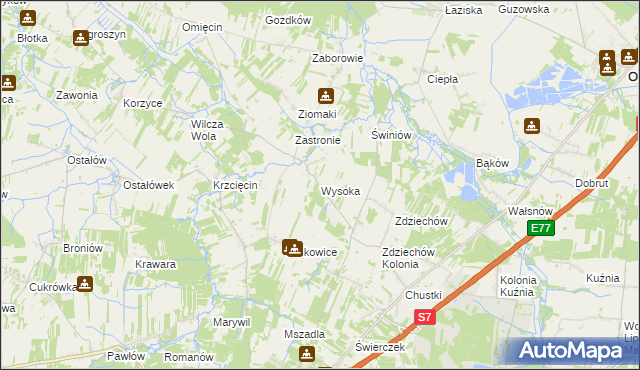 mapa Wysoka gmina Szydłowiec, Wysoka gmina Szydłowiec na mapie Targeo