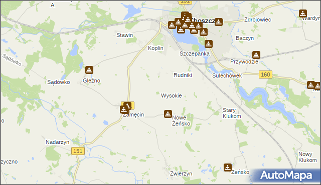 mapa Wysokie gmina Choszczno, Wysokie gmina Choszczno na mapie Targeo