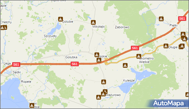 mapa Wysokie gmina Kalinowo, Wysokie gmina Kalinowo na mapie Targeo