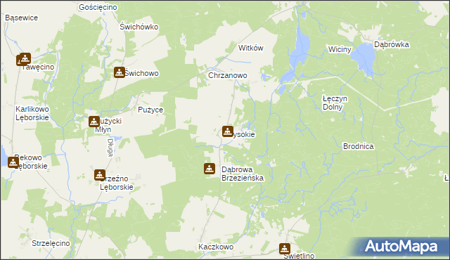 mapa Wysokie gmina Łęczyce, Wysokie gmina Łęczyce na mapie Targeo