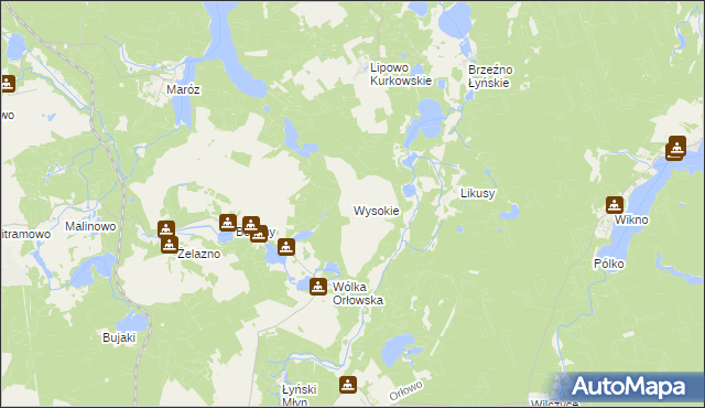 mapa Wysokie gmina Nidzica, Wysokie gmina Nidzica na mapie Targeo