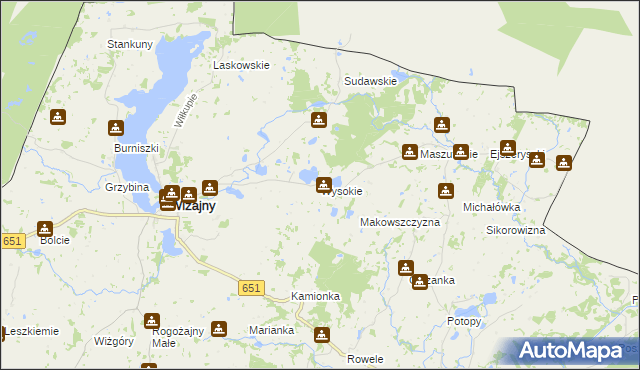 mapa Wysokie gmina Wiżajny, Wysokie gmina Wiżajny na mapie Targeo