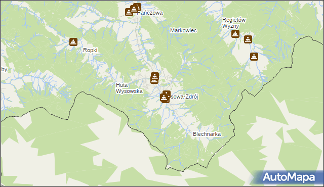 mapa Wysowa-Zdrój, Wysowa-Zdrój na mapie Targeo