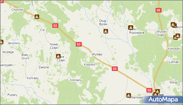 mapa Występ gmina Rozogi, Występ gmina Rozogi na mapie Targeo