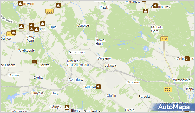 mapa Występy, Występy na mapie Targeo