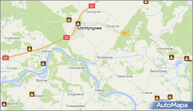 mapa Wyszanów gmina Szlichtyngowa, Wyszanów gmina Szlichtyngowa na mapie Targeo