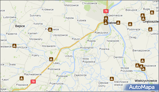 mapa Wyszogród gmina Opatowiec, Wyszogród gmina Opatowiec na mapie Targeo