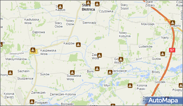 mapa Żabia Wola gmina Stara Błotnica, Żabia Wola gmina Stara Błotnica na mapie Targeo