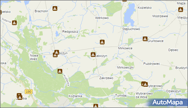 mapa Żabiczyn gmina Mieścisko, Żabiczyn gmina Mieścisko na mapie Targeo