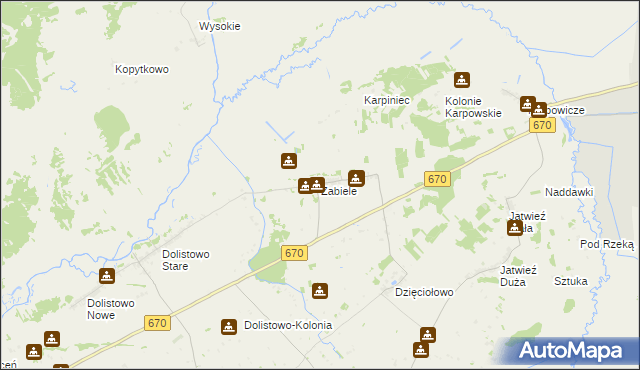 mapa Zabiele gmina Jaświły, Zabiele gmina Jaświły na mapie Targeo