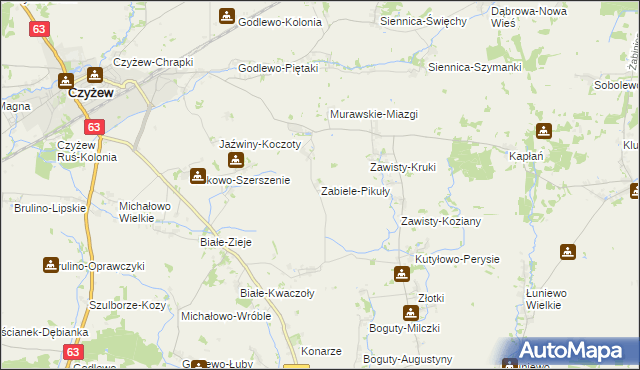 mapa Zabiele-Pikuły, Zabiele-Pikuły na mapie Targeo