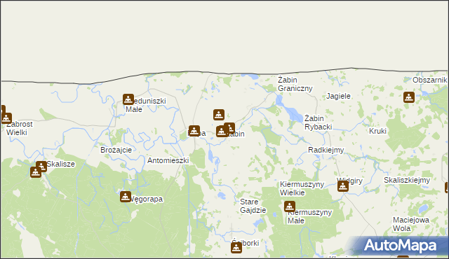 mapa Żabin gmina Banie Mazurskie, Żabin gmina Banie Mazurskie na mapie Targeo