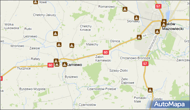 mapa Żabin Karniewski, Żabin Karniewski na mapie Targeo