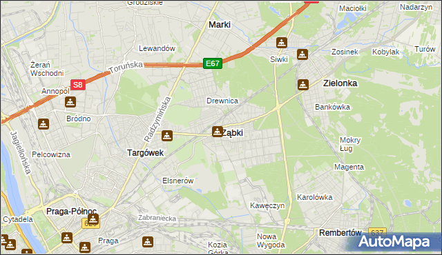 mapa Ząbki powiat wołomiński, Ząbki powiat wołomiński na mapie Targeo