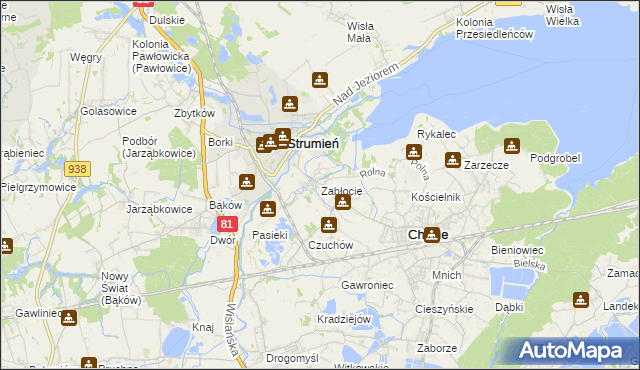 mapa Zabłocie gmina Strumień, Zabłocie gmina Strumień na mapie Targeo