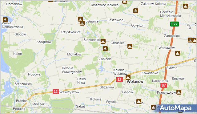 mapa Zabłocie gmina Wolanów, Zabłocie gmina Wolanów na mapie Targeo