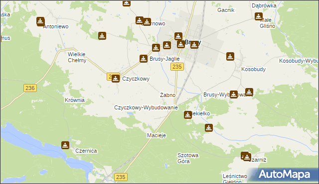 mapa Żabno gmina Brusy, Żabno gmina Brusy na mapie Targeo