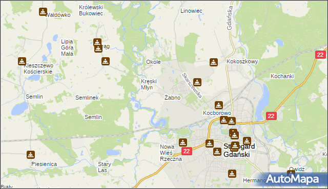 mapa Żabno gmina Starogard Gdański, Żabno gmina Starogard Gdański na mapie Targeo