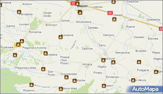 mapa Zaborów gmina Błaszki, Zaborów gmina Błaszki na mapie Targeo