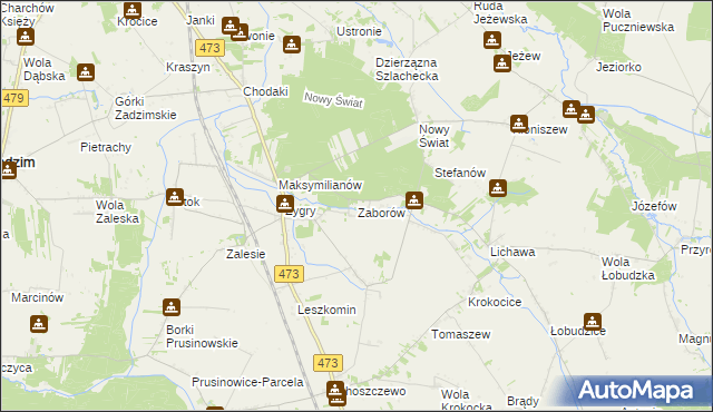 mapa Zaborów gmina Zadzim, Zaborów gmina Zadzim na mapie Targeo