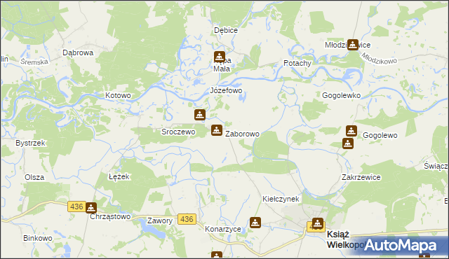 mapa Zaborowo gmina Książ Wielkopolski, Zaborowo gmina Książ Wielkopolski na mapie Targeo