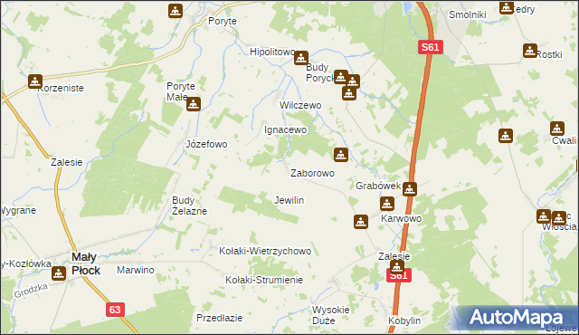 mapa Zaborowo gmina Stawiski, Zaborowo gmina Stawiski na mapie Targeo